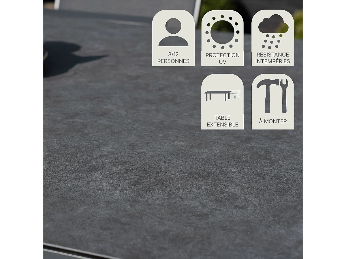 Ensemble de jardin aluminium gris 8/12P MODULO avec 10 fauteuils