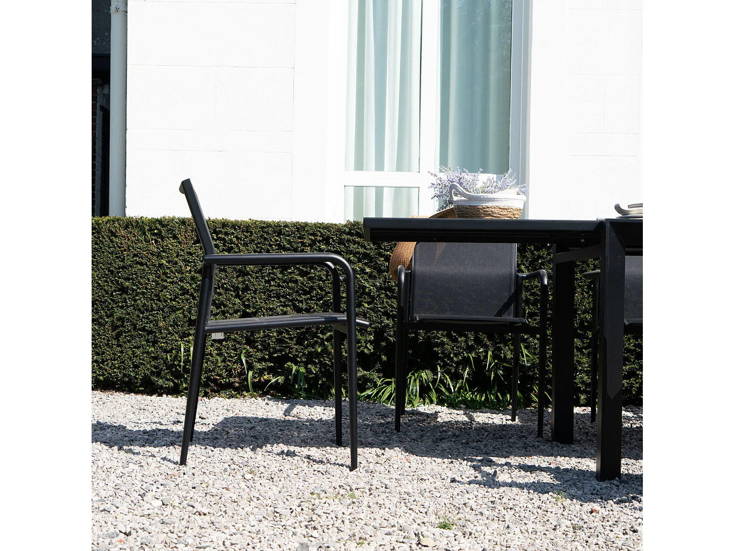Ensemble 4/8p en aluminium et plateau en verre poli Noir avec 6 fauteuils MODULO
