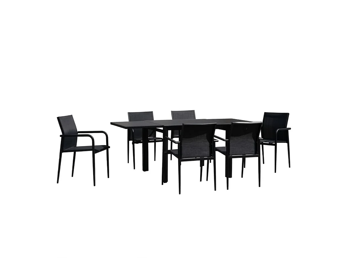 Ensemble 4/8p en aluminium et plateau en verre poli Noir avec 6 fauteuils MODULO
