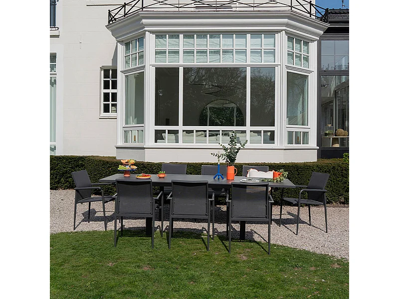 Ensemble 6/10p en full aluminium Gris avec 8 fauteuils MODULO