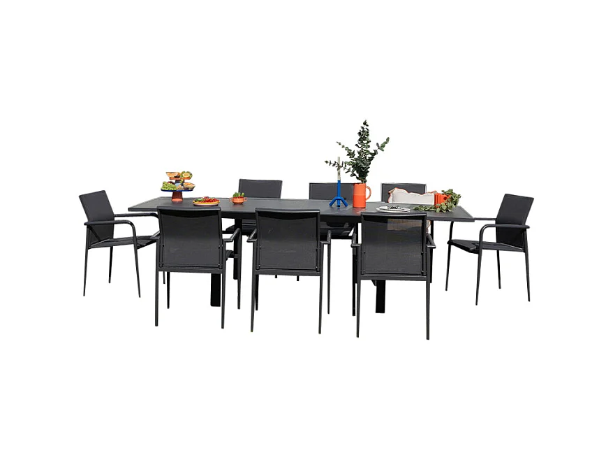 Ensemble 6/10p en full aluminium Gris avec 8 fauteuils MODULO