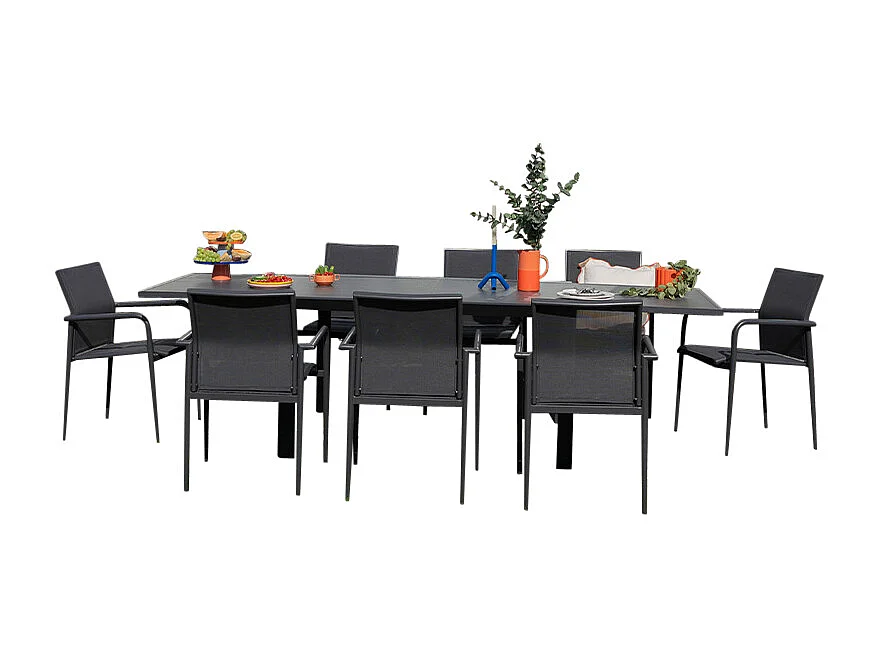 Ensemble 6/10p en full aluminium Gris avec 8 fauteuils MODULO