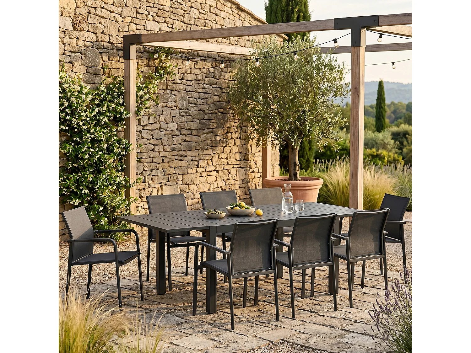 Ensemble 6/10p en full aluminium Gris avec 8 fauteuils MODULO