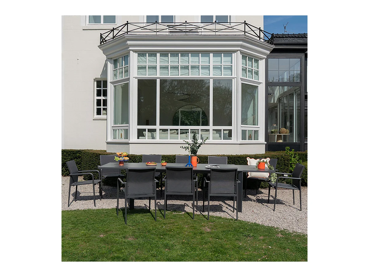 Ensemble 8/12p en full aluminium Gris avec 10 fauteuils MODULO
