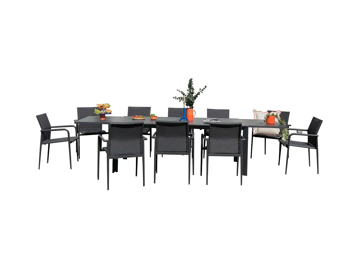 Ensemble 8/12p en full aluminium Gris avec 10 fauteuils MODULO