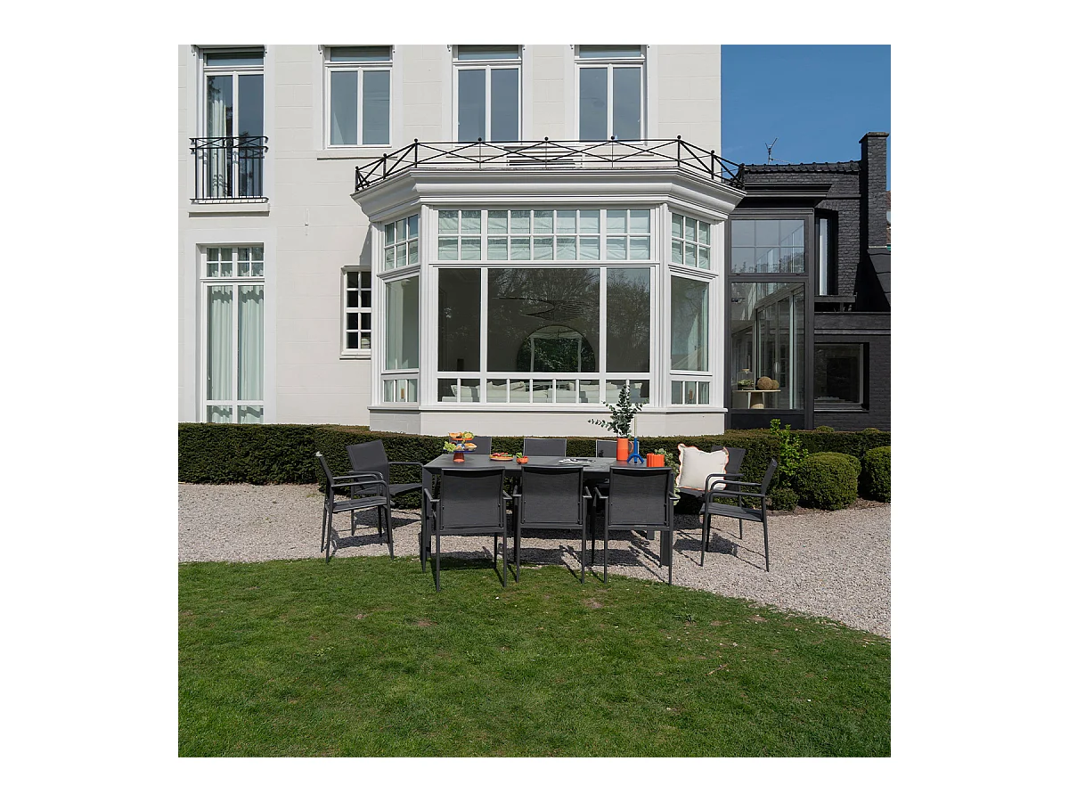 Ensemble 8/12p en full aluminium Gris avec 10 fauteuils MODULO