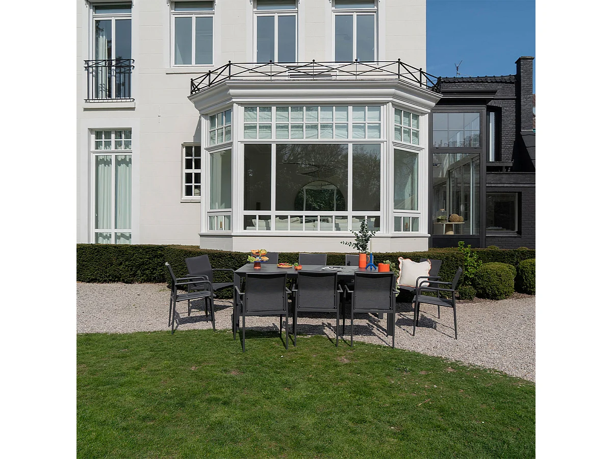 Ensemble 8/12p en full aluminium Gris avec 10 fauteuils MODULO