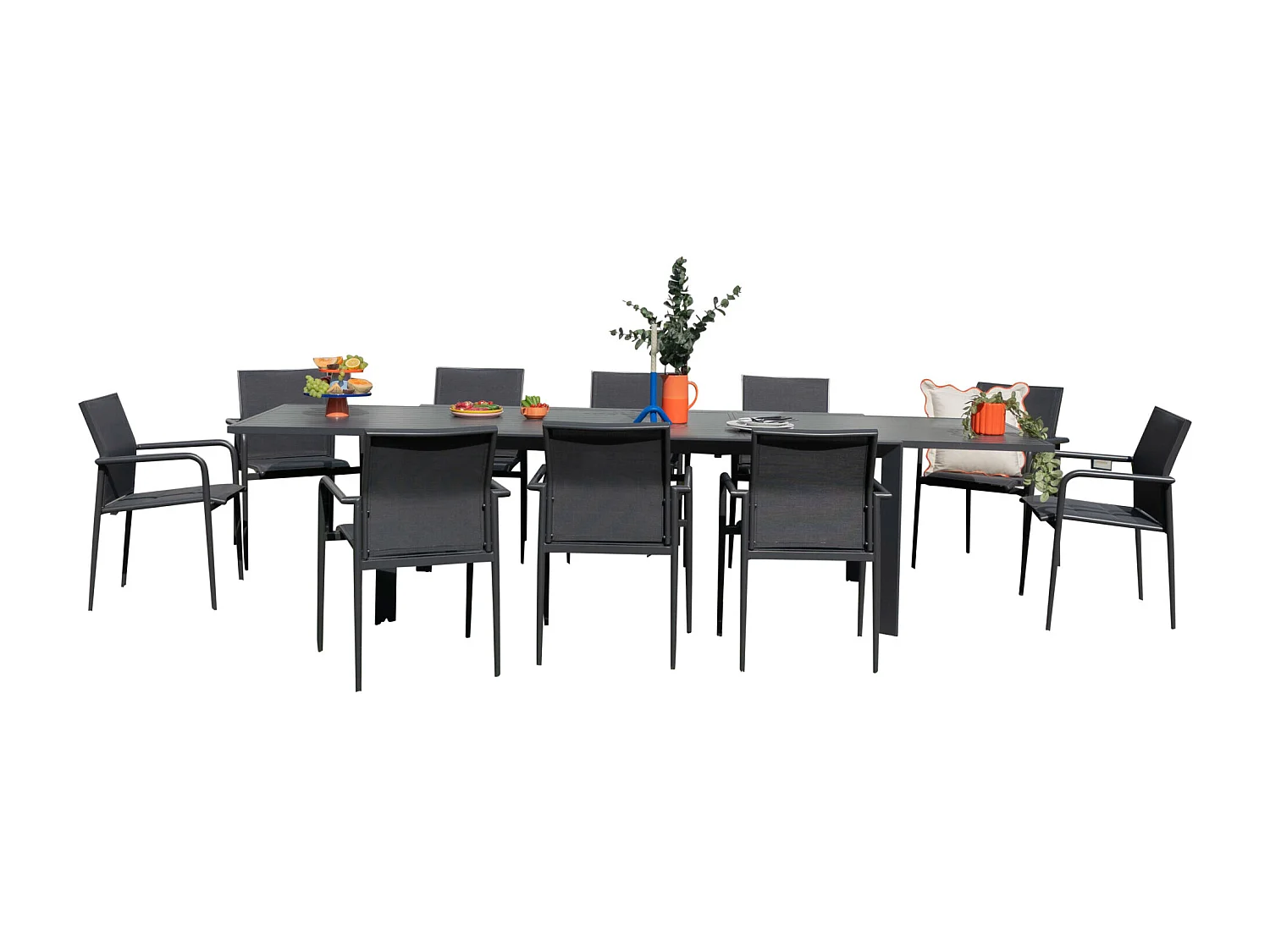 Ensemble 8/12p en full aluminium Gris avec 10 fauteuils MODULO