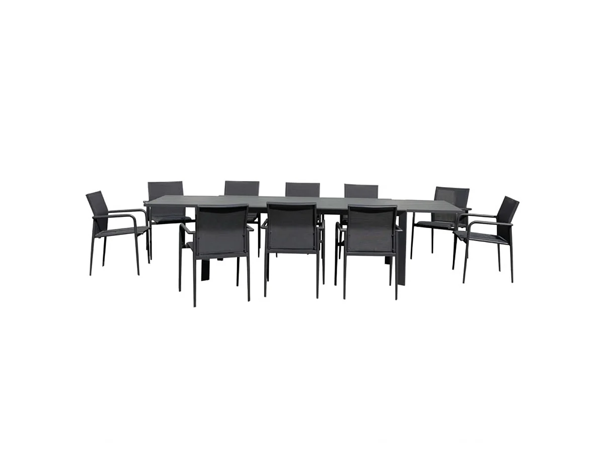 Ensemble 8/12p en full aluminium Gris avec 10 fauteuils MODULO