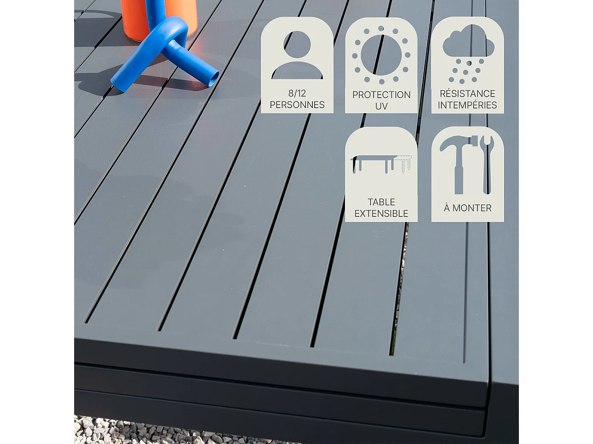 Ensemble de jardin full aluminium gris 8/12P MODULO avec 10 fauteuils