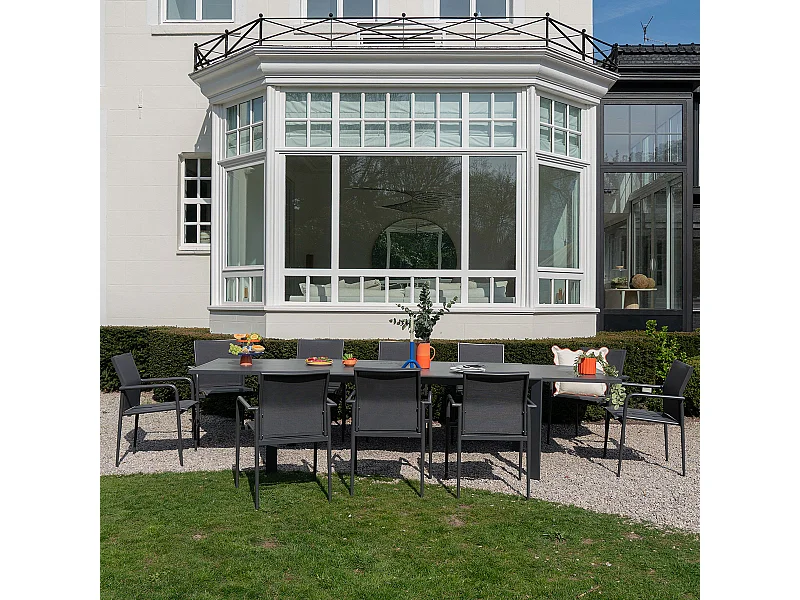 Ensemble 8/12p en full aluminium Gris avec 10 fauteuils MODULO