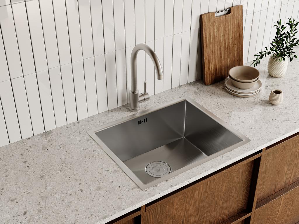 Set Spülbecken 55 x 45 cm SOELA + Armatur ROMILY aus Edelstahl - Grau günstig online kaufen