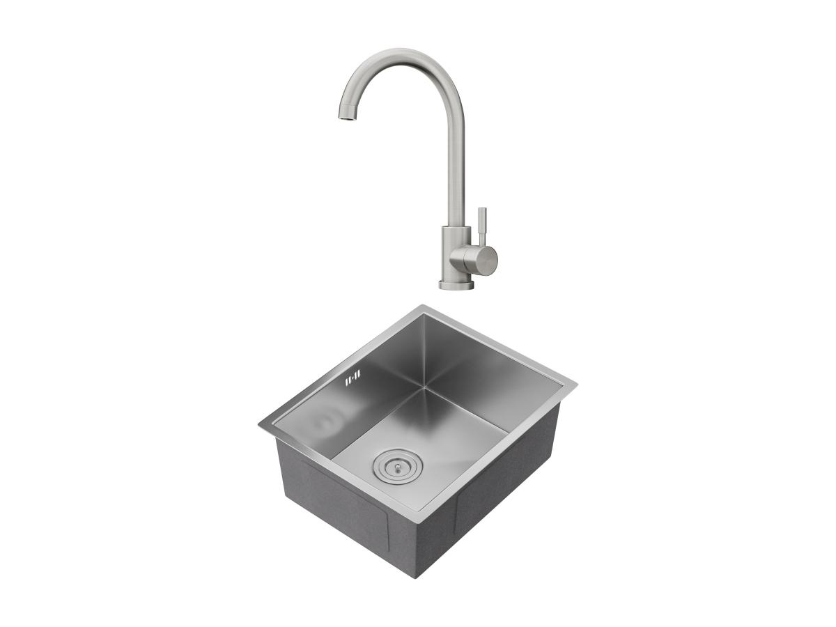 Set Spülbecken 55 x 45 cm SOELA + Armatur ROMILY aus Edelstahl - Grau günstig online kaufen