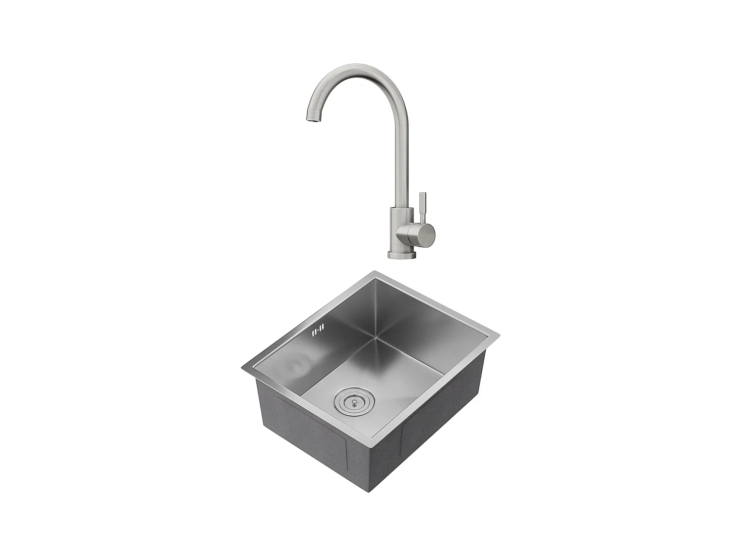 Zestaw zlewozmywak 55 x 45 cm SOELA + bateria ROMILY ze stali nierdzewnej - Szary