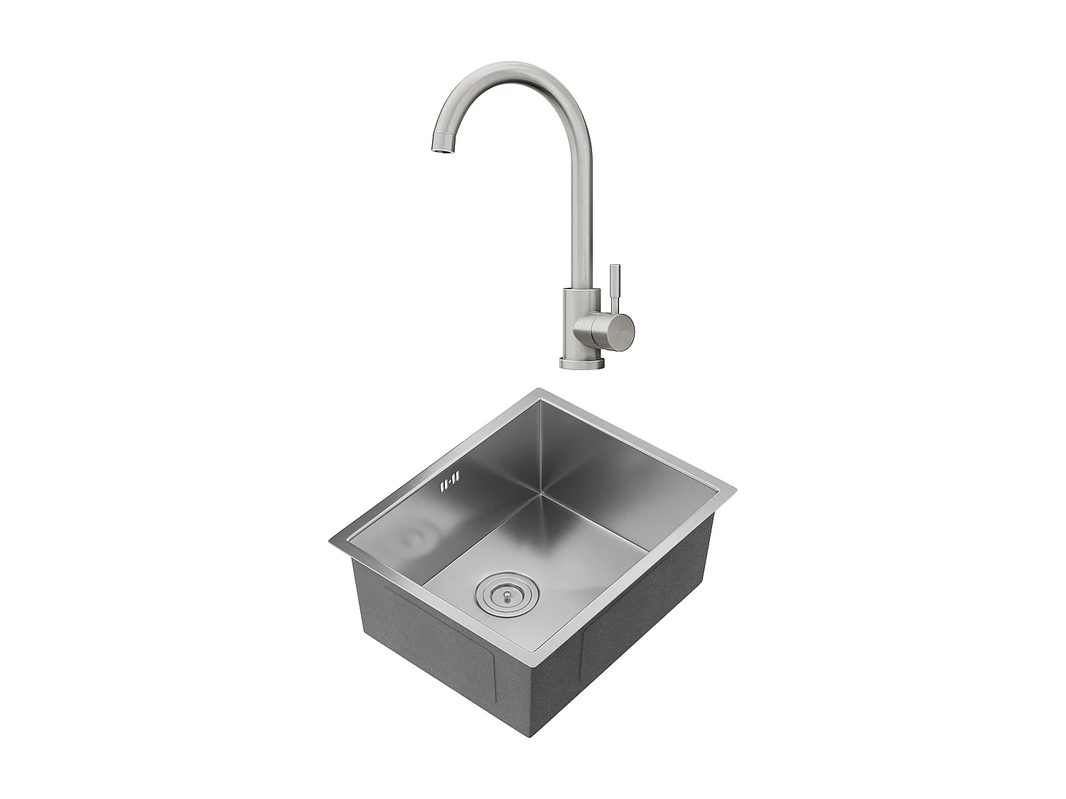 Ensemble évier 55x45 cm SOELA + robinet ROMILY en acier inoxydable - Gris
