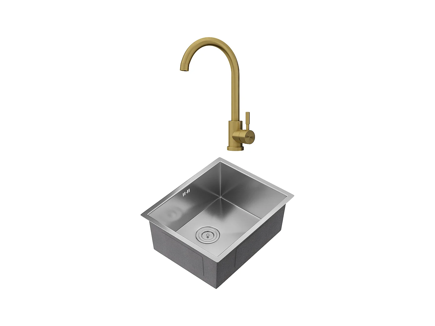 Fregadero 55x45 cm SOELA + grifo ROMILY de acero inoxidable - Dorado