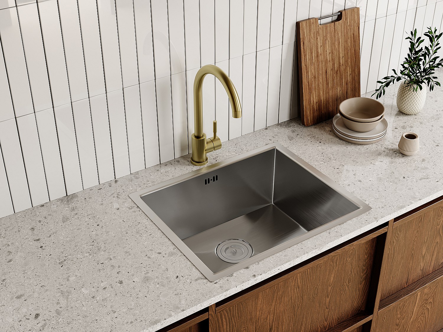 Set Spülbecken 55 x 45 cm SOELA + Armatur ROMILY aus Edelstahl - Goldfarben