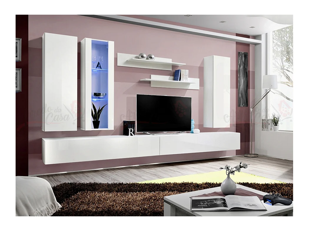 Parete attrezzata soggiorno moderna con mobile porta TV 320x190 bianco PAP94