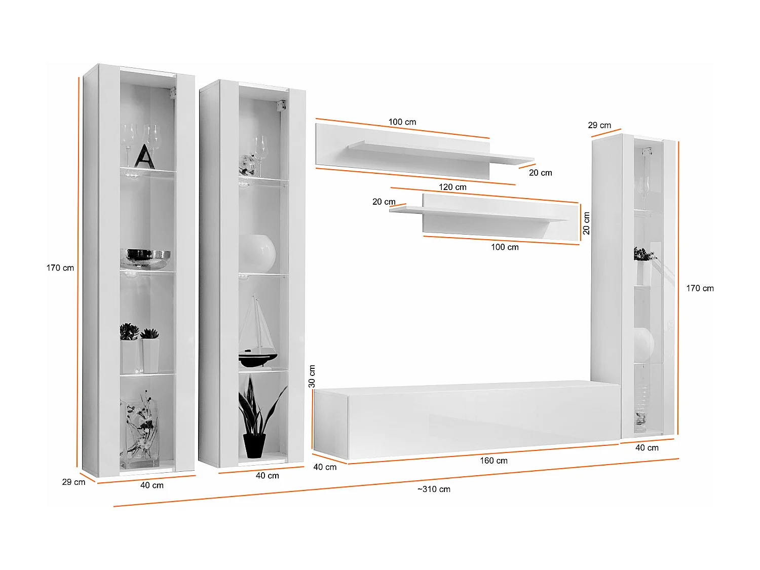 Parete attrezzata da soggiorno design moderno 310x170 bianco PAP87
