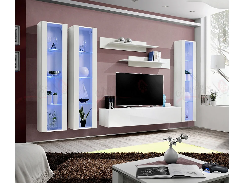 Parete attrezzata da soggiorno design moderno 310x170 bianco PAP87