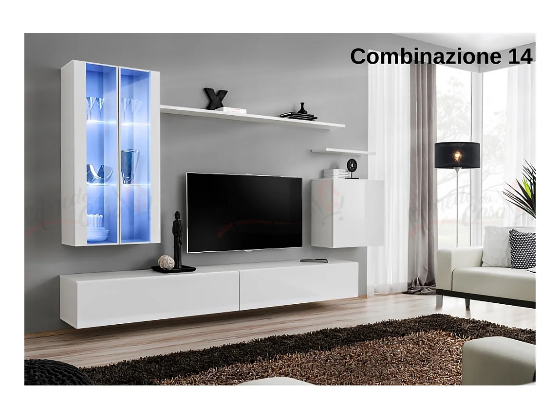 Parete attrezzata per soggiorno con luci LED 270x160 bianco PAP56