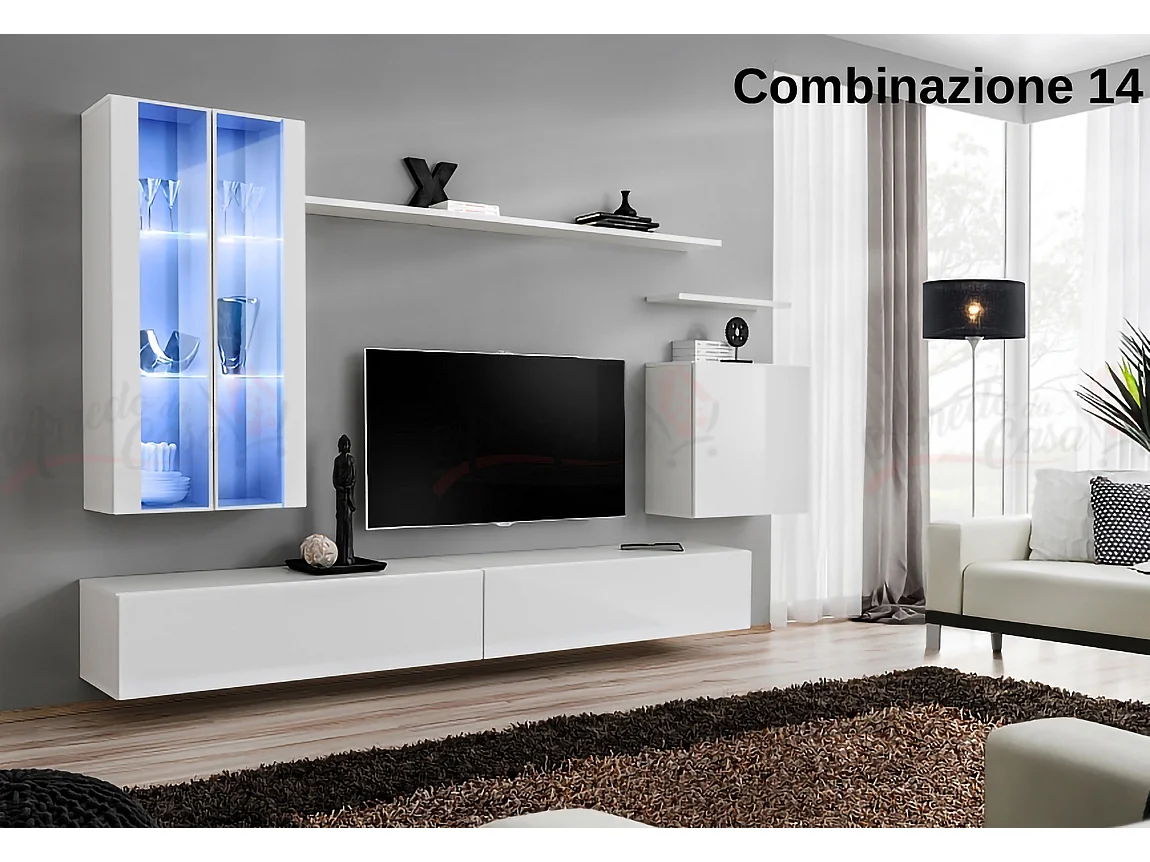 Parete attrezzata per soggiorno con luci LED 270x160 bianco PAP56