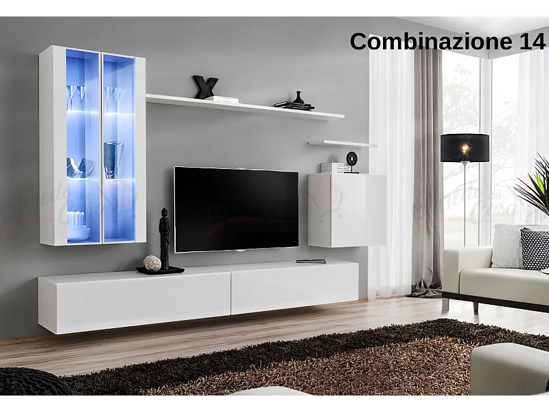 Parete attrezzata per soggiorno con luci LED 270x160 bianco PAP56