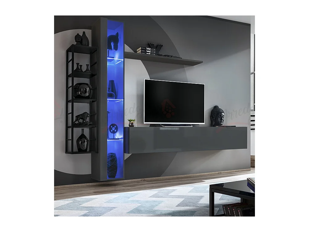 Parete attrezzata da soggiorno vetrina sospesa 240x180 grigio PAP79