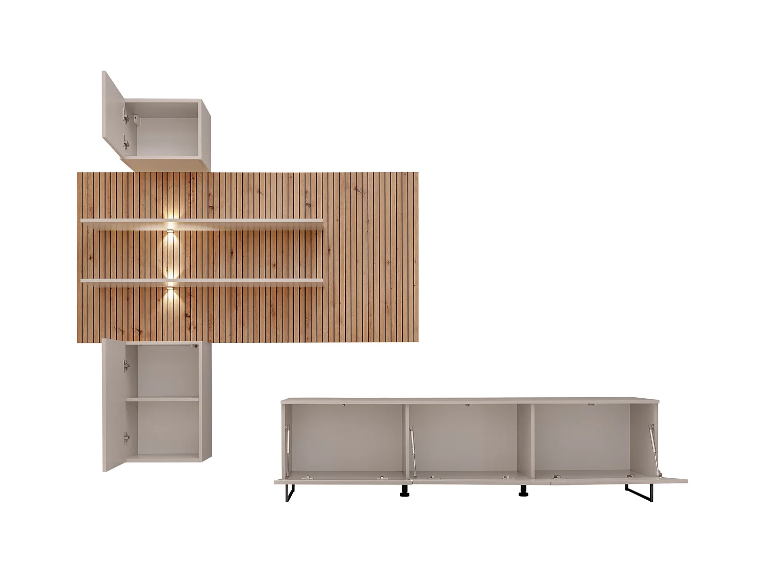 Parete attrezzata moderna beige e rovere 280x200 PAP150