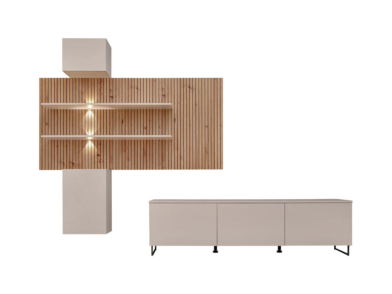 Parete attrezzata moderna beige e rovere 280x200 PAP150