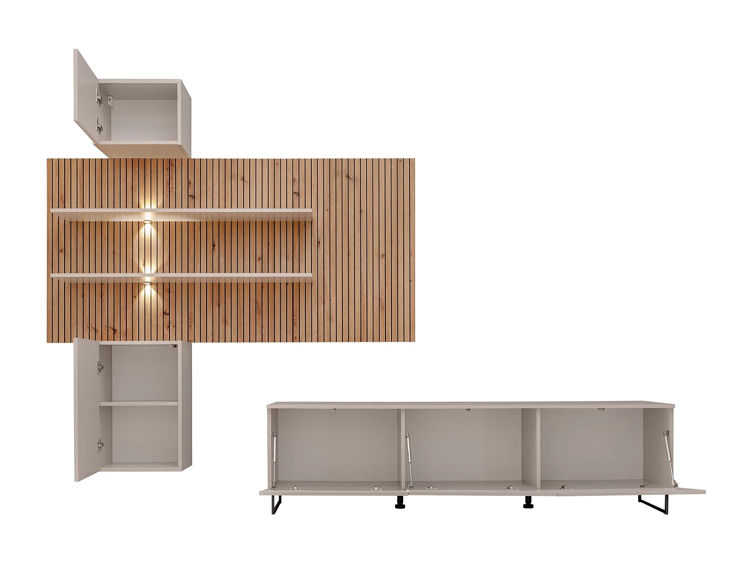 Parete attrezzata moderna beige e rovere 280x200 PAP150