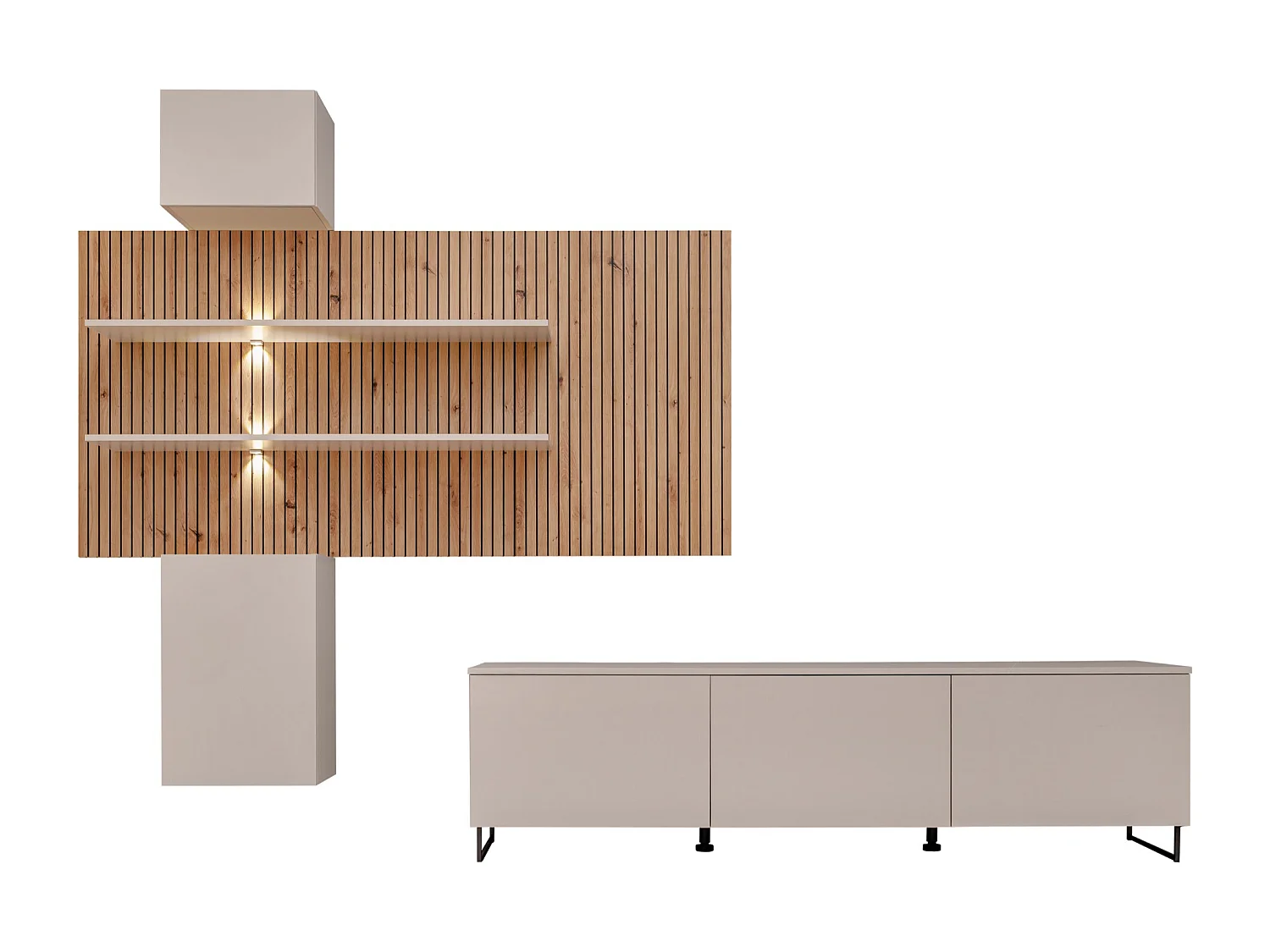 Parete attrezzata moderna beige e rovere 280x200 PAP150