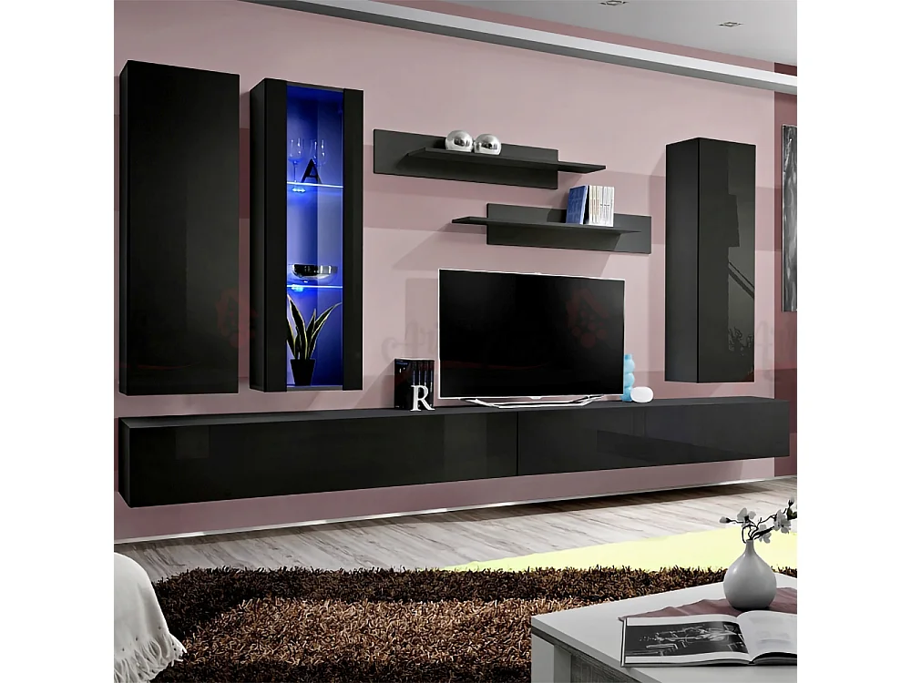 Parete attrezzata soggiorno moderna con mobile porta TV 320x190 nero PAP94