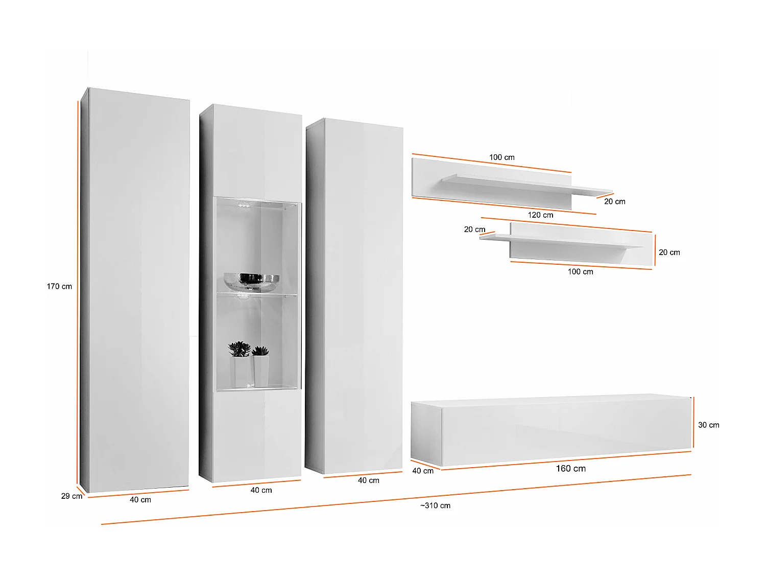 Parete attrezzata soggiorno stile moderno 310x170 bianco PAP90