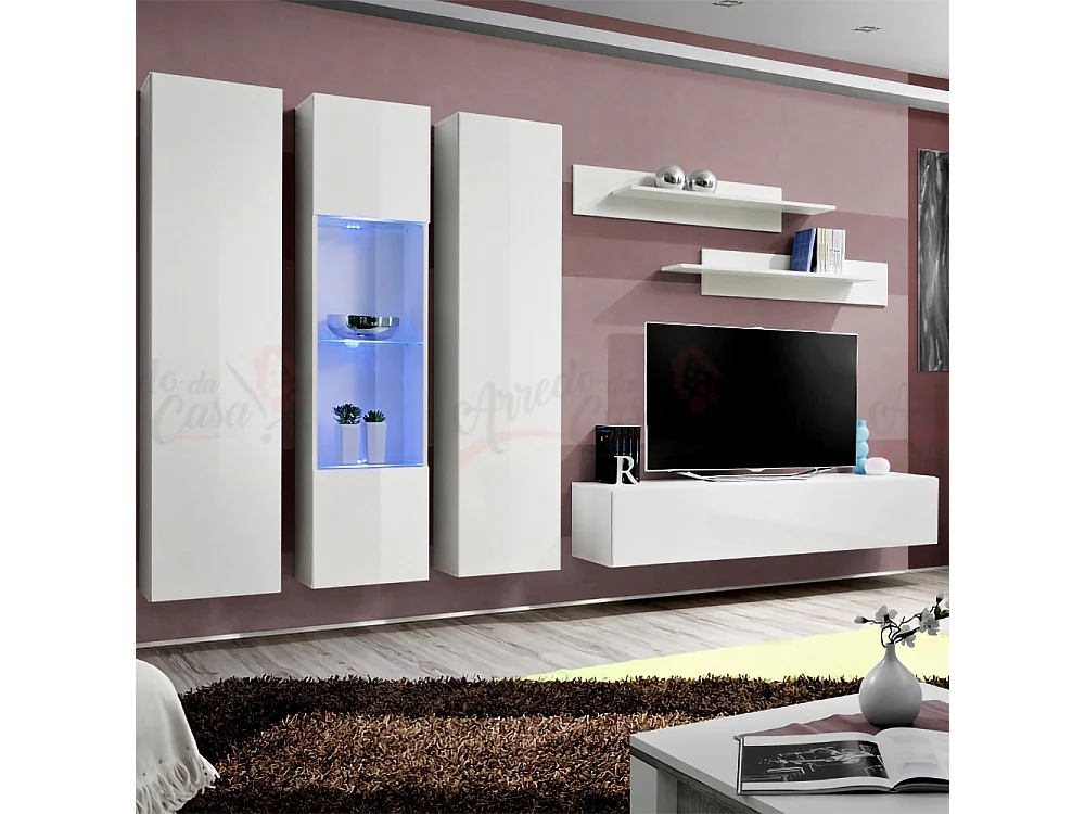 Parete attrezzata soggiorno stile moderno 310x170 bianco PAP90