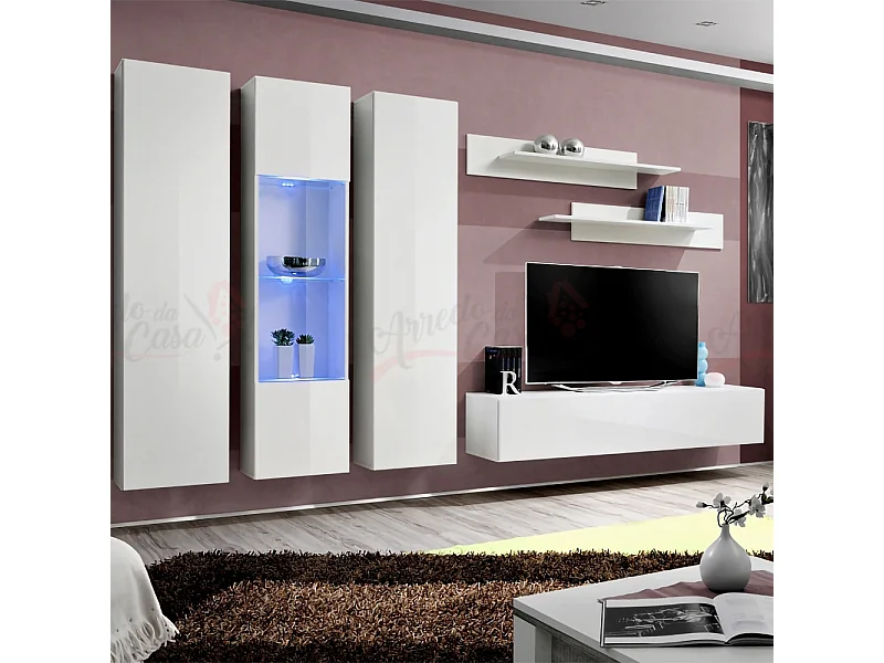 Parete attrezzata soggiorno stile moderno 310x170 bianco PAP90