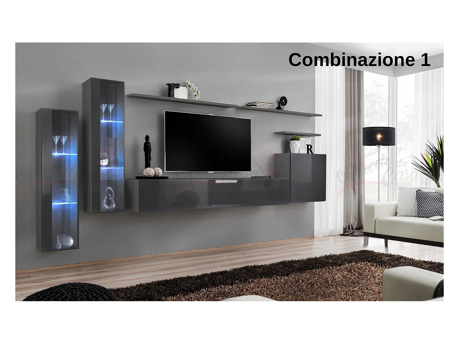 Parete attrezzata per soggiorno stile moderno 330x160 grigio PAP55