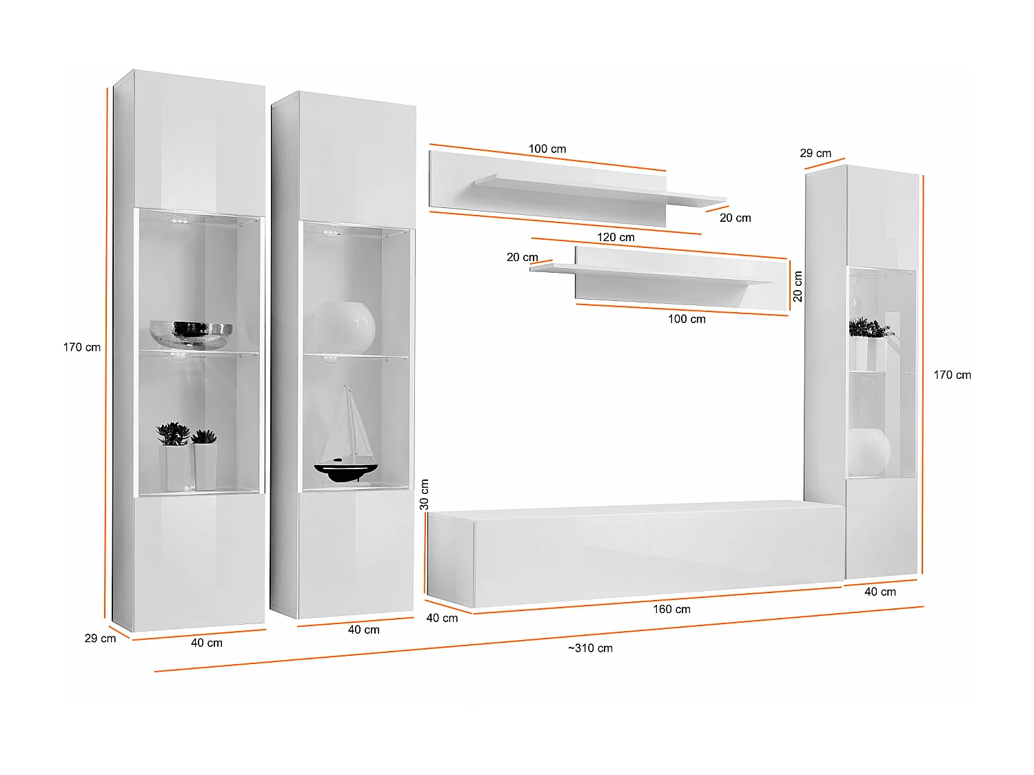 Parete attrezzata per soggiorno design moderno 310x170 bianco PAP88