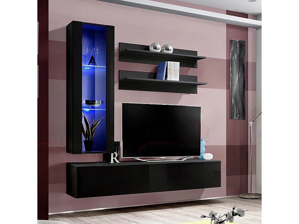 Parete attrezzata da soggiorno stile moderno piccola 160x170 nero PAP100