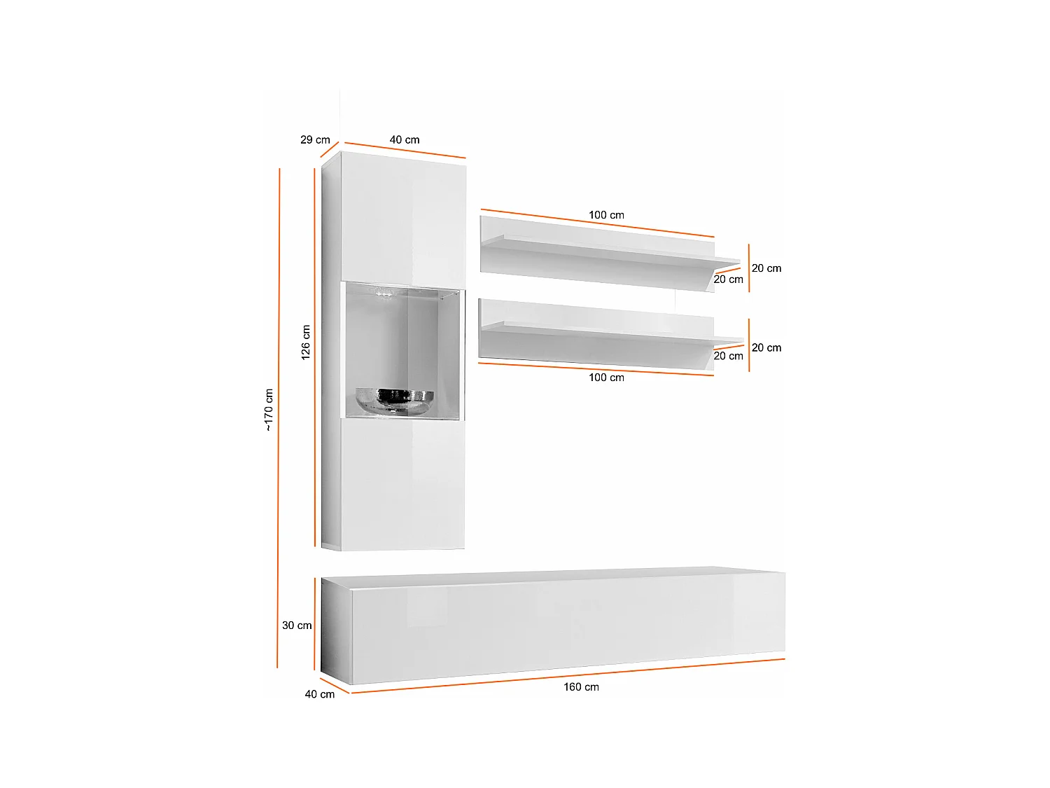 Parete attrezzata per soggiorno moderna con vetrina 160x190 nero PAP101