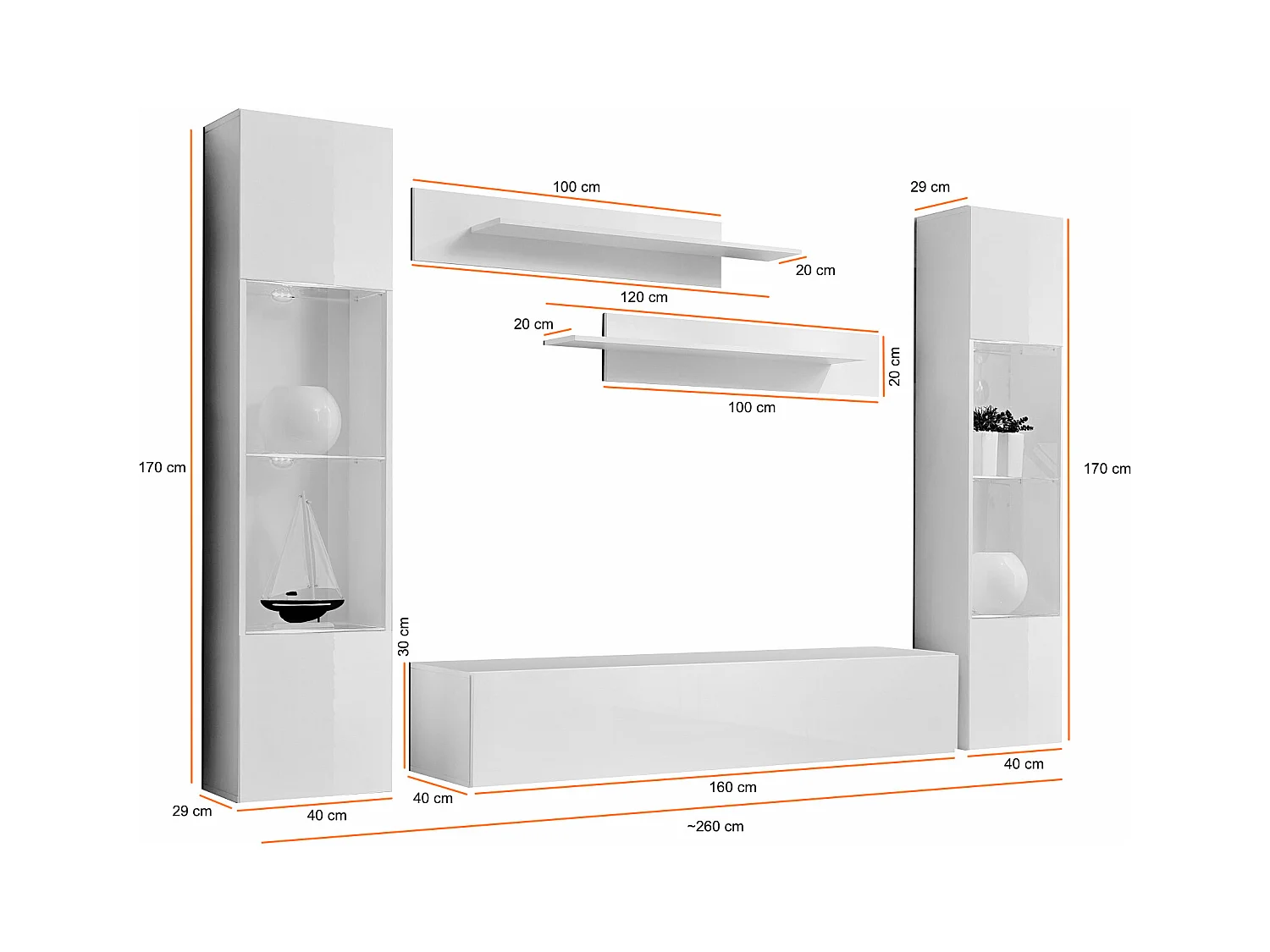 Parete attrezzata moderna per soggiorno completa 260x190 nero PAP83