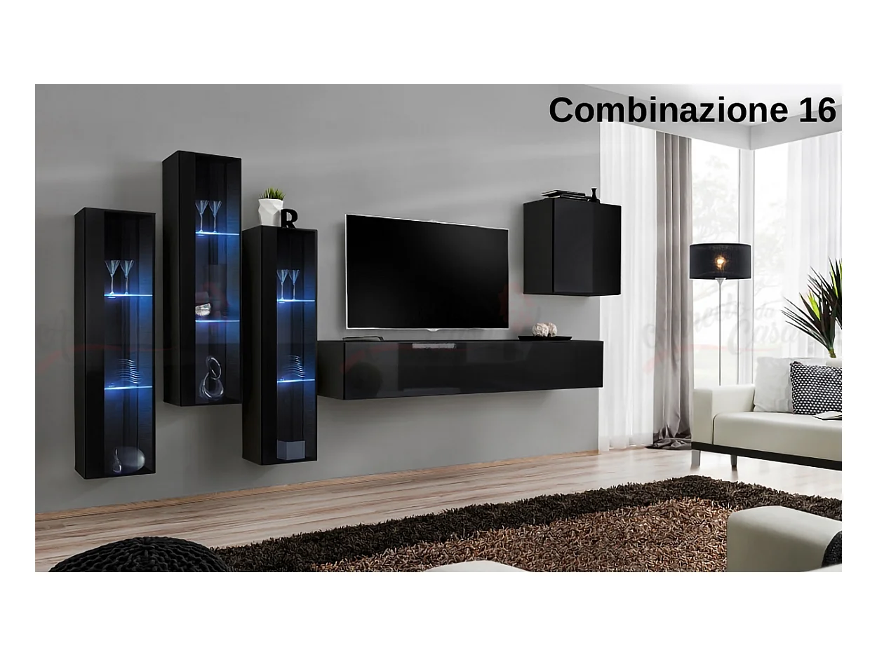 Parete attrezzata da soggiorno con luci LED 270x160 nero PAP57