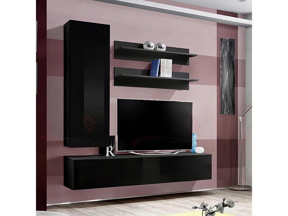Parete attrezzata soggiorno stile moderno piccola 160x170 nero PAP99