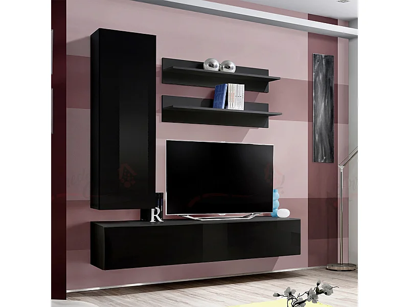 Parete attrezzata soggiorno stile moderno piccola 160x170 nero PAP99