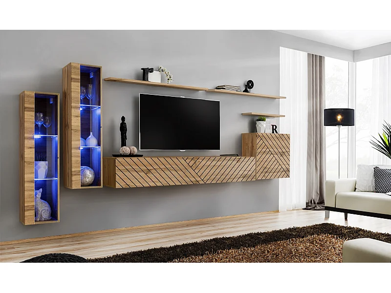 Parete attrezzata per soggiorno stile moderno 330x160 rovere PAP55