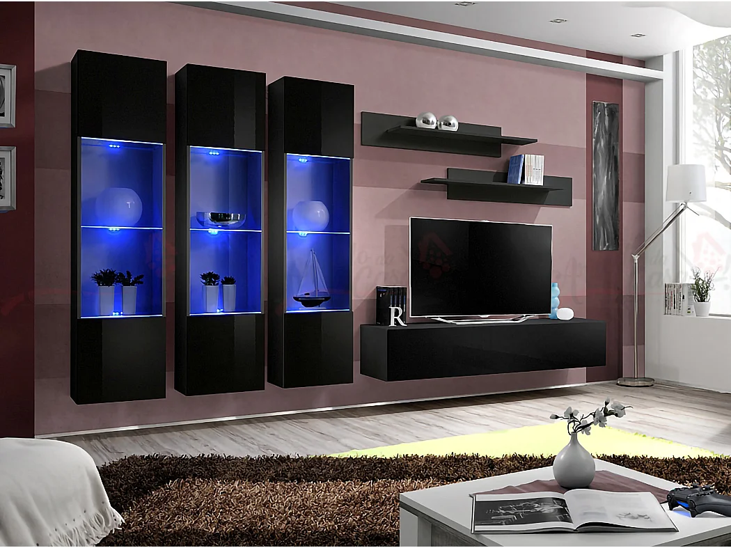 Parete attrezzata per soggiorno design moderno 310x170 nero PAP88