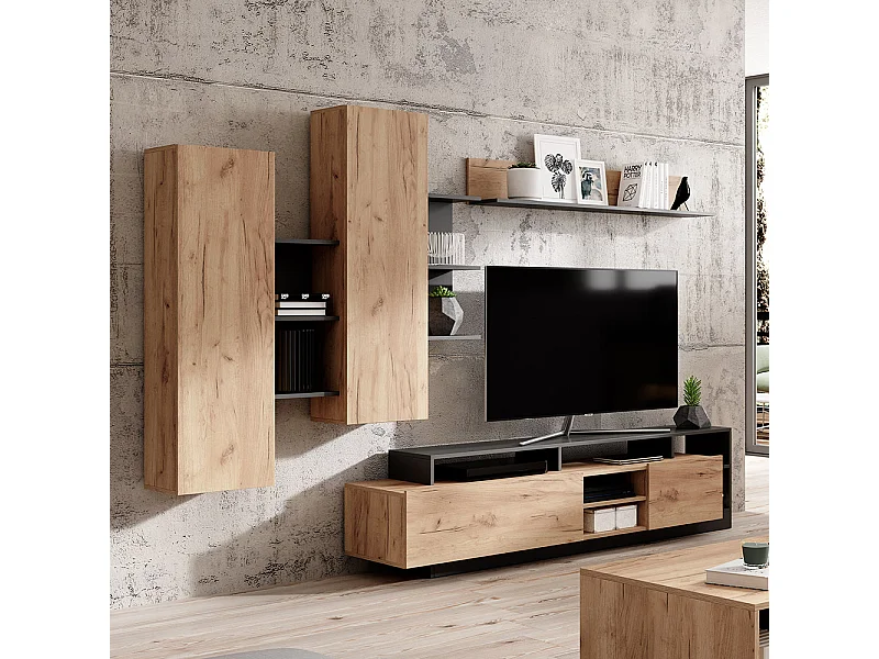 Parete attrezzata moderna rovere e antracite PALK1