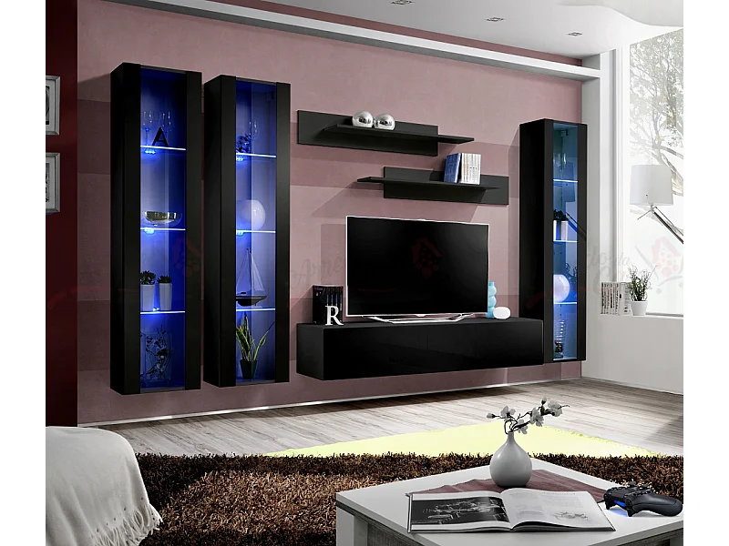 Parete attrezzata da soggiorno design moderno 310x170 nero PAP87