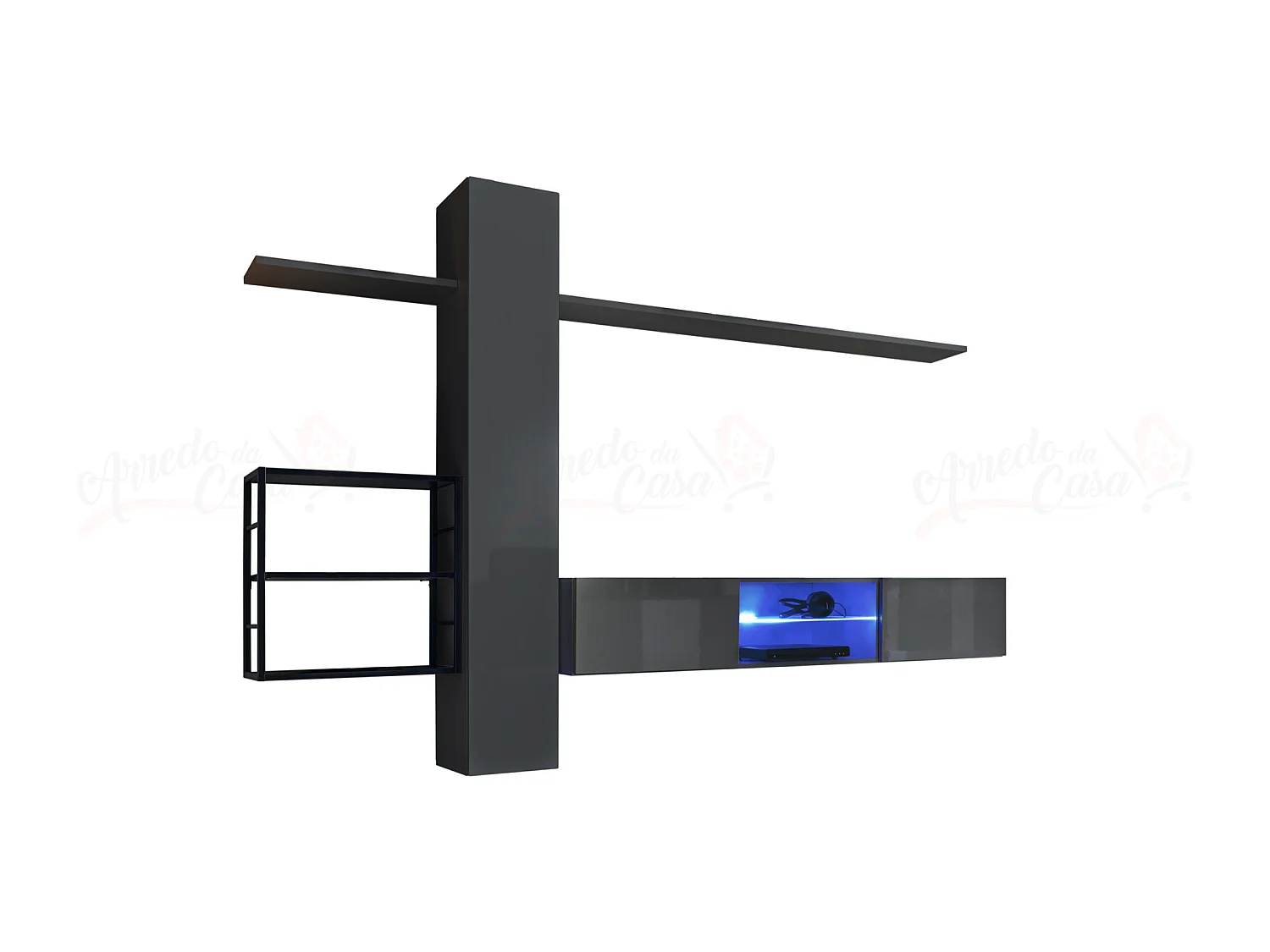 Parete attrezzata soggiorno con illuminazione led 180x270 grigio PAP77