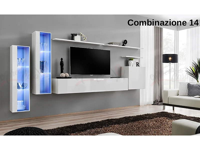 Parete attrezzata per soggiorno stile moderno 330x160 bianco PAP55